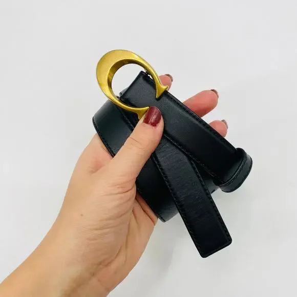 Coach L Signature Buckle Black leather Belt - Picture 2 of 5